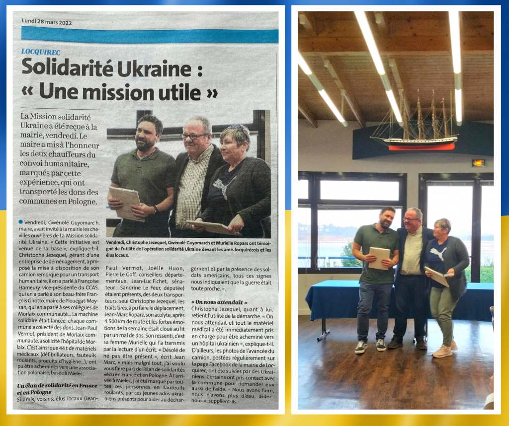 Retour mission solidarité Ukraine mairie locquirec morlaix communauté