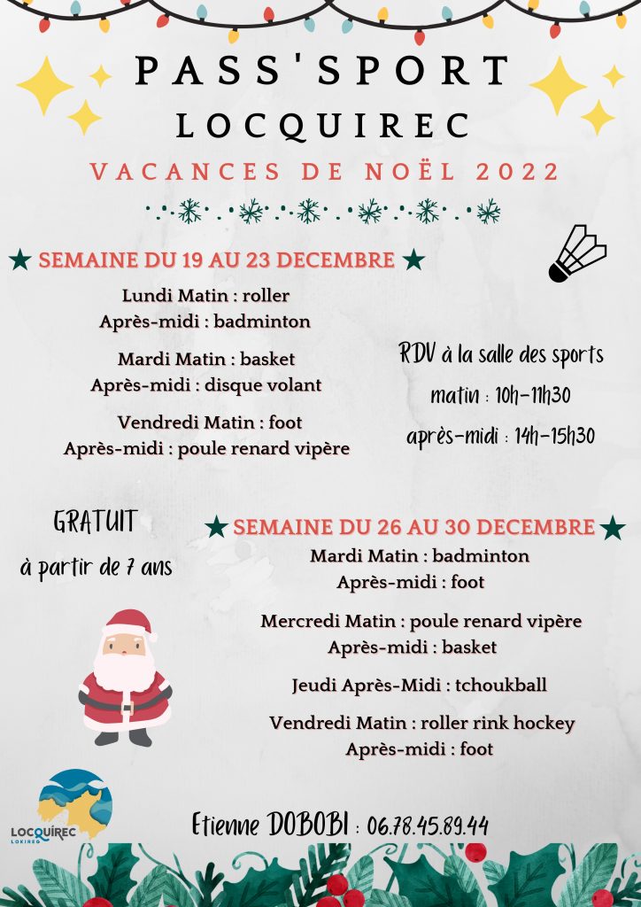 Pass'Sport Locquirec Vacances de Noël activités sportives pour les enfants gratuit à partir de 7 ans