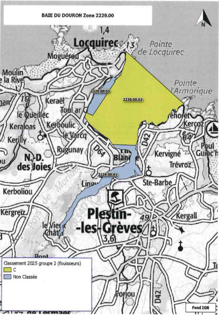 Carte Baie de Locquirec interdiction pêche à pied