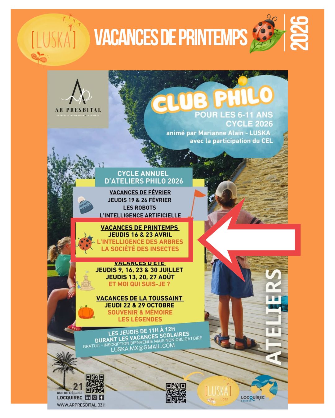 Rendez vous association luska morlaix locquirec guimaec vacances printemps ar presbital philo